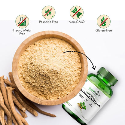 Simply Herbal 1000mg Ashwagandha Capsules for General Wellness, Improves Vitality, Manage Stress & Anxiety, Boost Energy & Strength, Rejuvenates Mind & Body - 60 Veg Capsules
