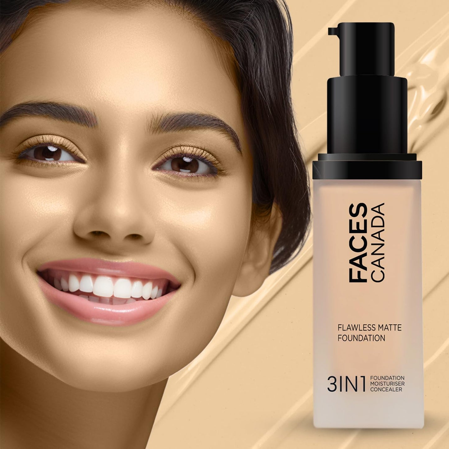FACESCANADA Flawless Matte Foundation - Rich Ivory 30 Ml|3-In-1 Foundation+Moisturizer Cream For All Skin Types+Concealer|12 Hr Hydration+Spf 18|Hd Matte Coverage|Lightweight|Anti Ageing,Pack Of 1