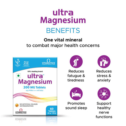 Ultra Magnesium 200 mg Tablets | Magnesium Supplement | Nutritional Supplement | Gluten Free | 60 Tablets