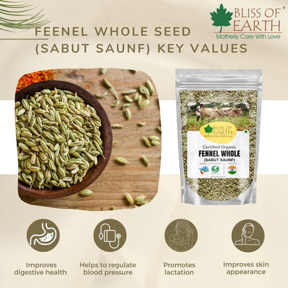 Bliss of Earth Certified Organic Fennel seed (Saunf) Indian Spice Fresh & Sweet Great for manages weight | digestive health or Cooking (1kg)