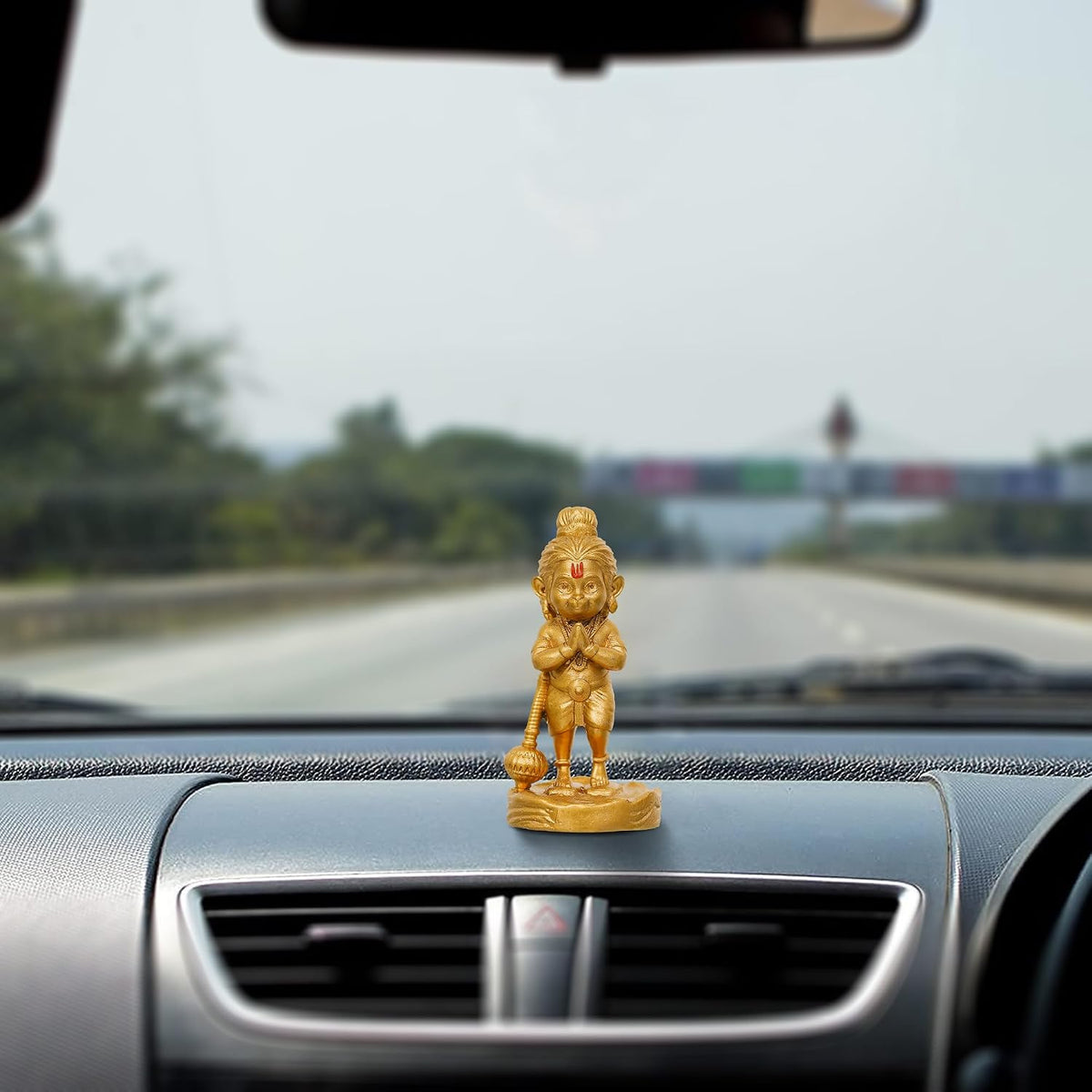 Premium Resin Bal Lord Hanuman Showpiece for Home Decor, Hanuman Idol Statue for Car Dashboard | Hanuman Ji Bajrang Bali Ki Murti for Home and Office Temple (3.14" Inches Gold)