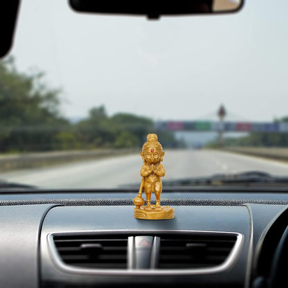 Premium Resin Bal Lord Hanuman Showpiece for Home Decor, Hanuman Idol Statue for Car Dashboard | Hanuman Ji Bajrang Bali Ki Murti for Home and Office Temple (3.14" Inches Gold)