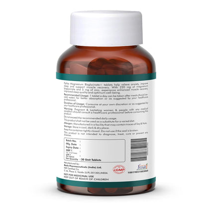 Fytika Magnesium Bisglycinate + | High Absorption Chelated Form| For Better Sleep, Stress Management, Muscle Recovery & Enhanced Workout | With Magnesium glycinate(as Bisglycinate) & Zinc | For Men & Women (Pack of 1 30 Tab)