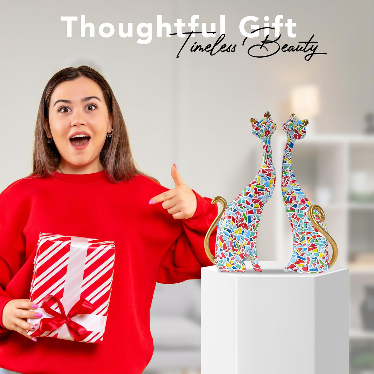 Nostrae Cute Kitty Cats Show Pieces for Home Decor Living Room Decorative Items | Abstract Modern Showpieces Gift Item | Center Table Tv Unit Showcase Office Interior Statues (Set of 2)