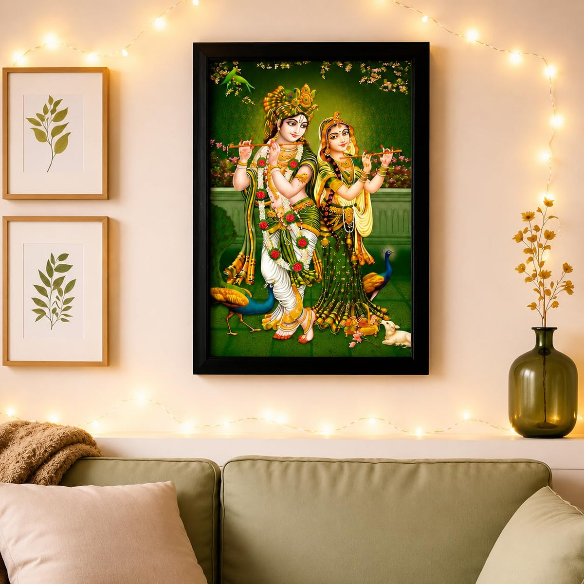Soothing Radha Krishna Art Framed Painting | Ready to Hang (Wood, 12inch x 18 inch)