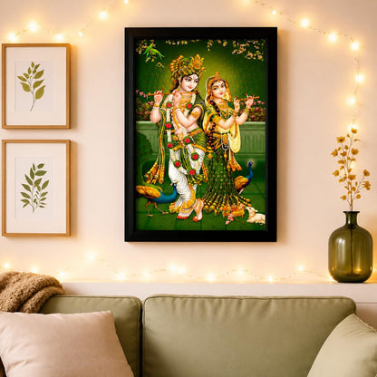 Soothing Radha Krishna Art Framed Painting | Ready to Hang (Wood, 12inch x 18 inch)