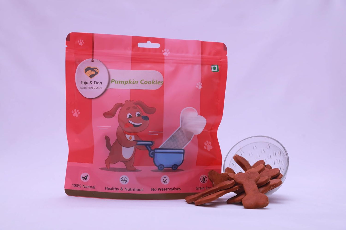 Tojo & Don Pumpkin Biscuits for Dogs, 200 g | 100% Veg, Grain-Free & Gluten-Free Pumpkin Cookies | Healthy Dog Treats with High Fibre | No Preservatives | Easy to Digest | for All Dog Sizes