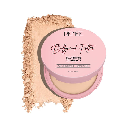 RENEE Bollywood Filter Blurring Compact - Vanilla Haze | Pore Minimising, Matte Finish, Full Coverage, Rich Pay-off | Blurs Pores & Blemishes | 9g