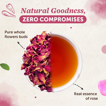 Neuherbs Rose Flower Tea 50g| Promote Skin Glow | 100% Clean, Natural & Pure | Rich In Antioxidant | Caffeine Free Tea