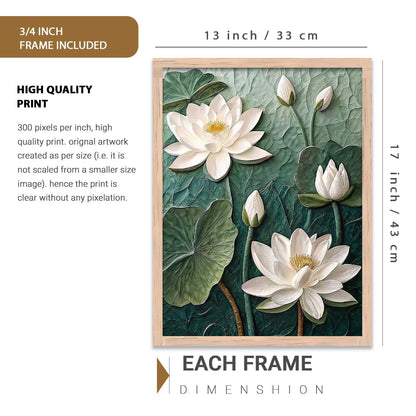 Aesthetic lotus Art Home Decoration Painting | Floral Paintings With Frame For Living Room Bed Room Hotel Wall Decor Digital Reprint (13x17 inch)