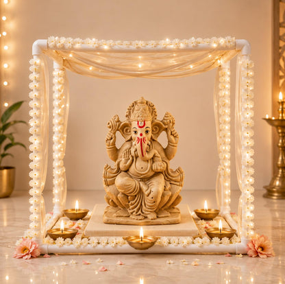 PANCA 40cm Ganpati Mandap for Ganesh Chaturthi Idol Home Decor | Ganesh Murti Sthapana Stand | DIY Pooja Pandal Backdrop Frame Setup | Home Temple Decoration Platform