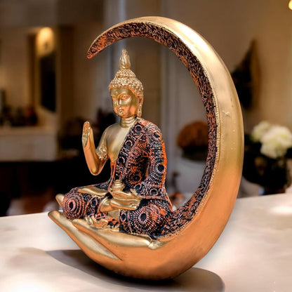 Big Meditating Moon Buddha Statue Showpiece Bronze Finish | Spiritual Home Decor Idol for Living Room Office Table Meditation Corner | Peaceful Zen Figurine Gift 20.3 x 7.6 cm