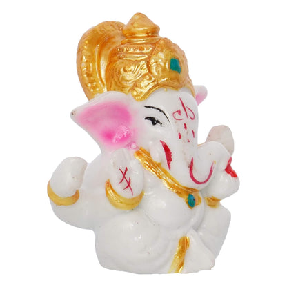 eCraftIndia White Resin Lord Ganesha Idol with Golden Mukut| Lord Ganesha Idol for Home Decor Office Car Dashboard| Ganesha Statue for Puja Room| Ganpati Murti| God Statue Gift for Diwali, Birthday