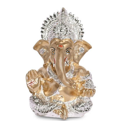 999 Silver Plated Ganesha Idol for Home Decor Puja Statue |Ganpati Figurine Home Decor Small Murti Puja Gift Office Desk Sculpture, Religious Diwali Gift 3.5 Inches (8.89 x 5.08 cm)(Silver)