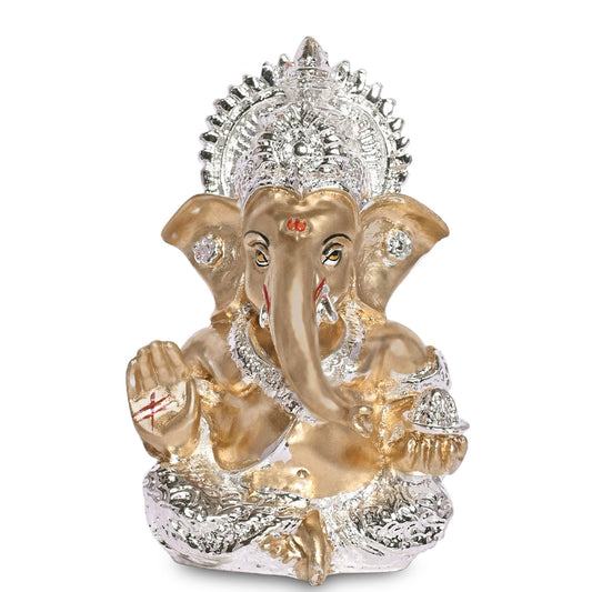 999 Silver Plated Ganesha Idol for Home Decor Puja Statue |Ganpati Figurine Home Decor Small Murti Puja Gift Office Desk Sculpture, Religious Diwali Gift 3.5 Inches (8.89 x 5.08 cm)(Silver)