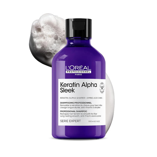 L’Oréal Professionnel Keratin Alpha Sleek Shampo for Frizz Control & Smoothness | Sulfate free formula for hair smoothness | Professional shampoo with Keratin alpha shaper,amino acid chains | 250 ml