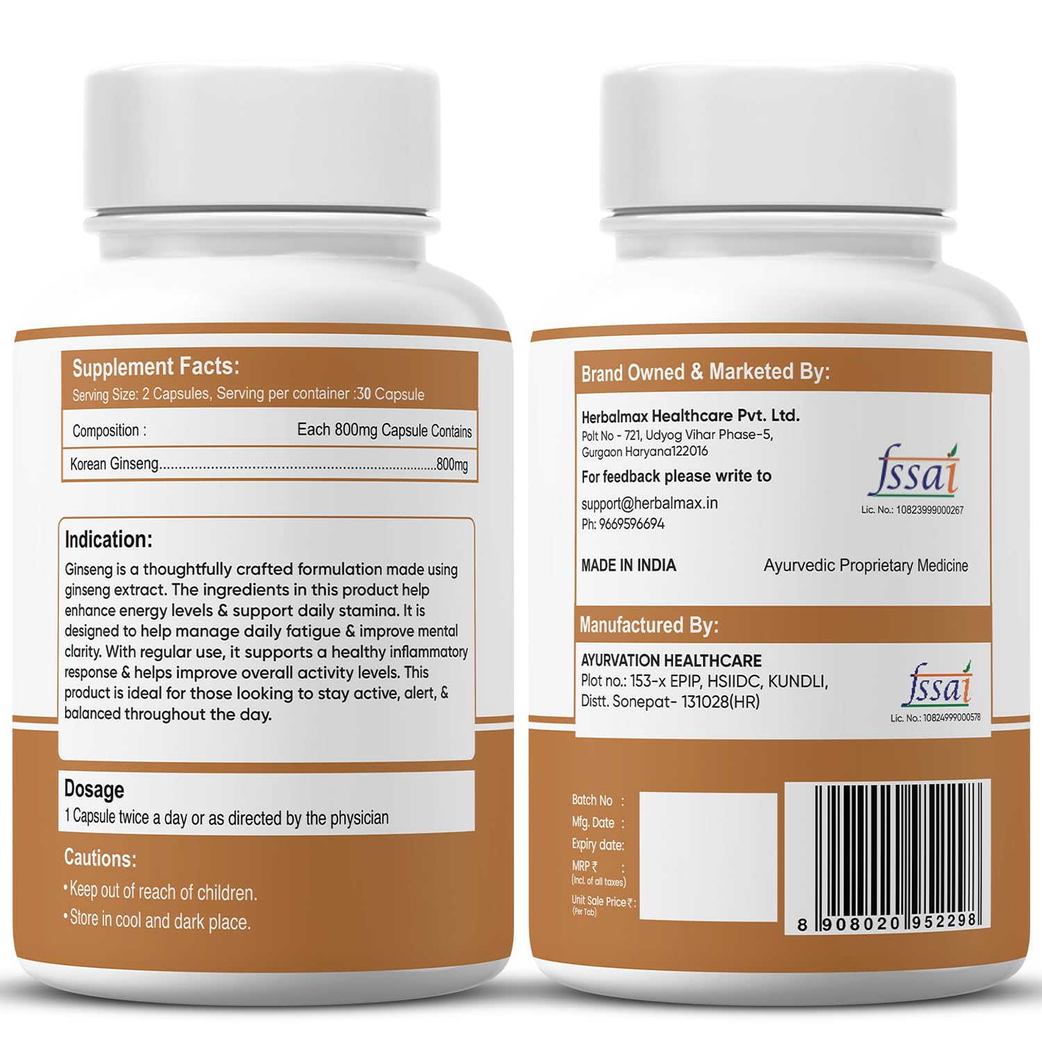 Two supplement bottles with labels on a white background