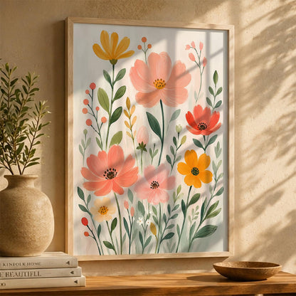 Decorative Floral Wall Art Painting With Frame | Floral Painting For Living Room Bed Room Hotel Wall Decor Digital Reprint (14X20 inch)