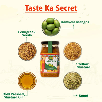 THE LITTLE FARM CO Punjabi Mango Pickle - Aam ka Achar |Less Oil Mustard Base Homestyle Tangy Mango Pickles with Saunf | No Added Preservatives, Artificial Colours & Flavours | Traditional Recipe