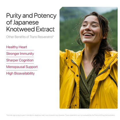Person in a yellow raincoat with text about Japanese knotweed extract benefits on a white background