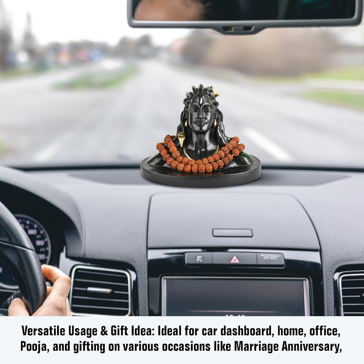 Resin Adiyogi Shiva Statue for Car Dashboard, Shiv Ji Mahadev Adi Yogi Idol Statue with Rudraksha Mala for Home and Car Dash Board (XL)