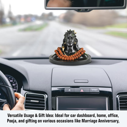 Resin Adiyogi Shiva Statue for Car Dashboard, Shiv Ji Mahadev Adi Yogi Idol Statue with Rudraksha Mala for Home and Car Dash Board (XL)