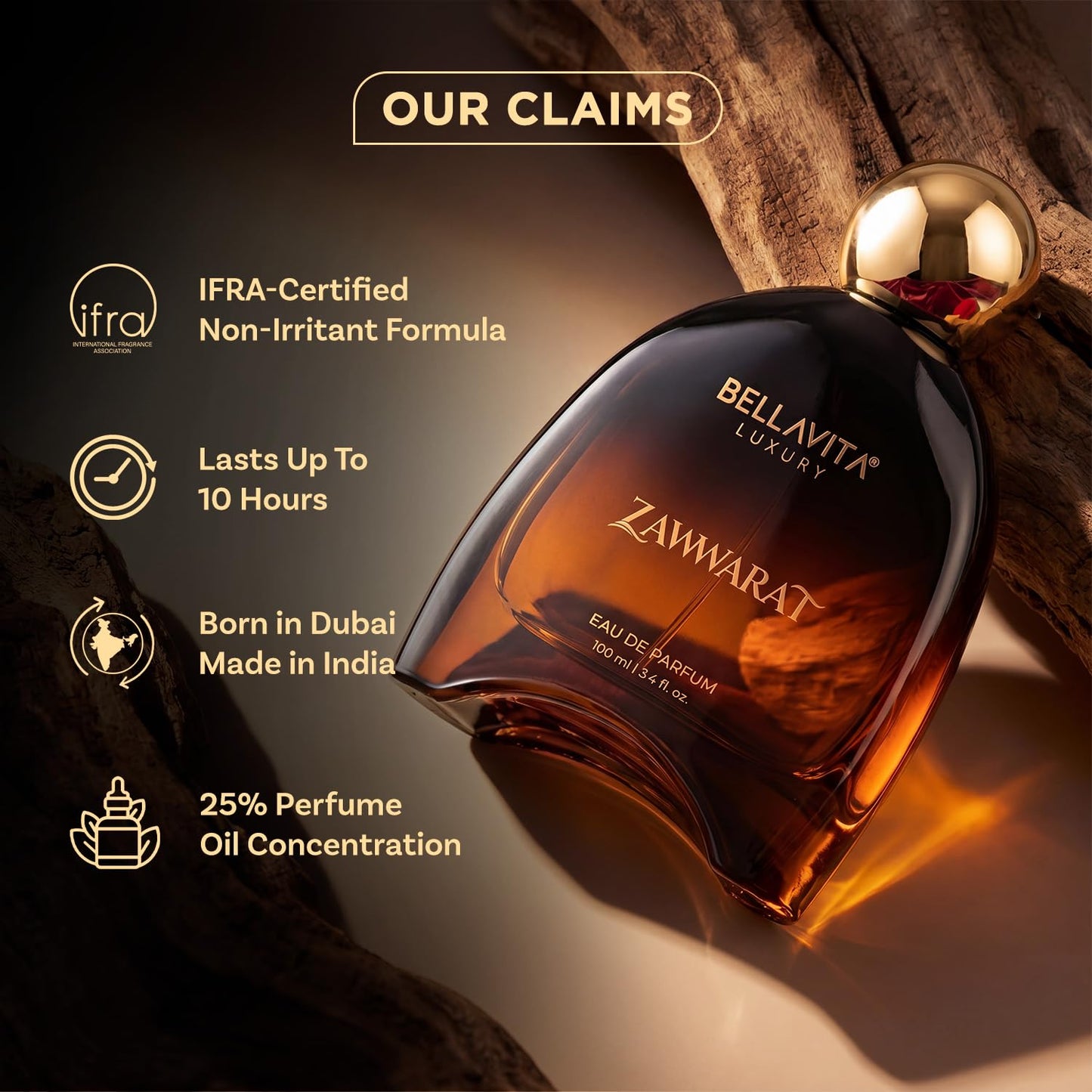BELLAVITA ZAWWARAT | Dubai Crafted | Perfume For Man | 100ml | 25% Perfume Oil Concentration | Bergamot, Coffee, Tonka & Musk | Premium Long Lasting Fragnance