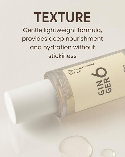 Gentle lightweight skincare serum with text highlighting its texture and benefits on a light background.