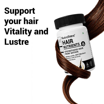 NutraStore Hair Nutrients | Biotin Tablets for hair regrowth support | With Essential Amino Acids, DHT Blockers, Vitamins & Minerals | Support Hair Growth and Strength | Hair Supplement for Men & Women |30 Tablets