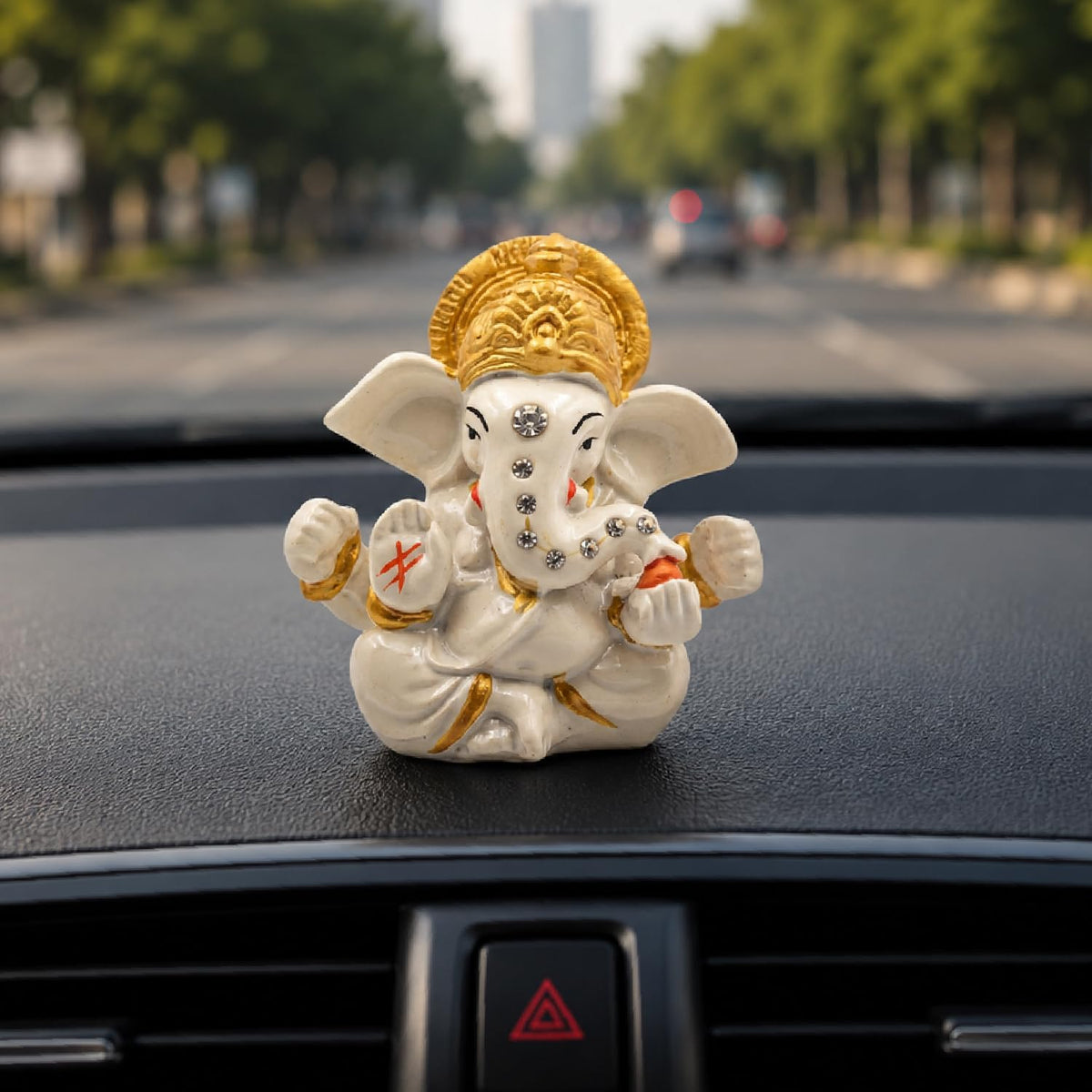 Ganesha Idol for Car Dashboard Ganesha Murti Ganpati Idol Home Decor Puja Lord Ganesh Statue Gift for Office for Office Desk Puja Room Figurine (White 3 inches)
