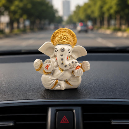 Ganesha Idol for Car Dashboard Ganesha Murti Ganpati Idol Home Decor Puja Lord Ganesh Statue Gift for Office for Office Desk Puja Room Figurine (White 3 inches)