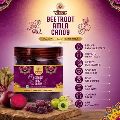 Vilaas Sugar Free Beetroot Amla Candy Indian Gooseberry Candy High Vitamin C Low Processed All Natural Ingredients After Meal Mouth Freshener Mukhwas No Artificial Preservatives