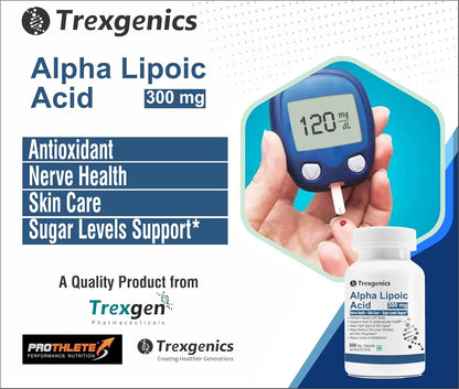 Trexgenics ALPHA LIPOIC ACID 300 mg Glucose metabolism, Liver, Skin, Brain, Nervous System Health Support VEGAN & NON-GMO (60 VCaps) (Pack of 1)