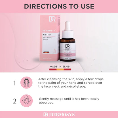 DERMOSYS Anti Wrinkle + Retinol Serum | 30ml Retinyl Palmitate | Anti Aging Serum for Daily Use | Sulphate & Paraben Free | Lift & Firm Skin | For All Skin Types - 30ml