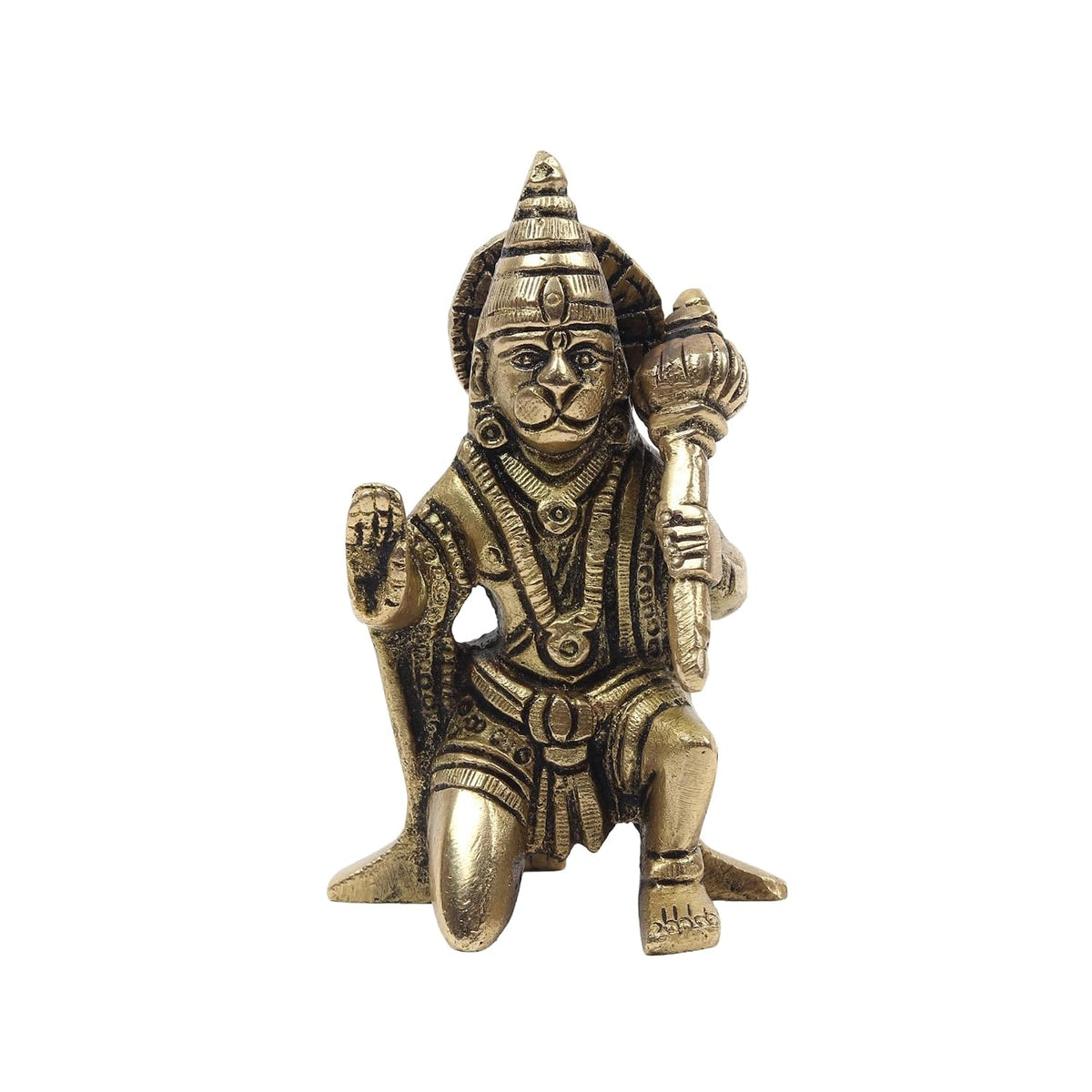 Brass Hanuman Ji Idol | Handcrafted Hanuman Murti for Pooja Room | Home Temple & Festival Gift (Design10: L5 x W5 x H8 cm)
