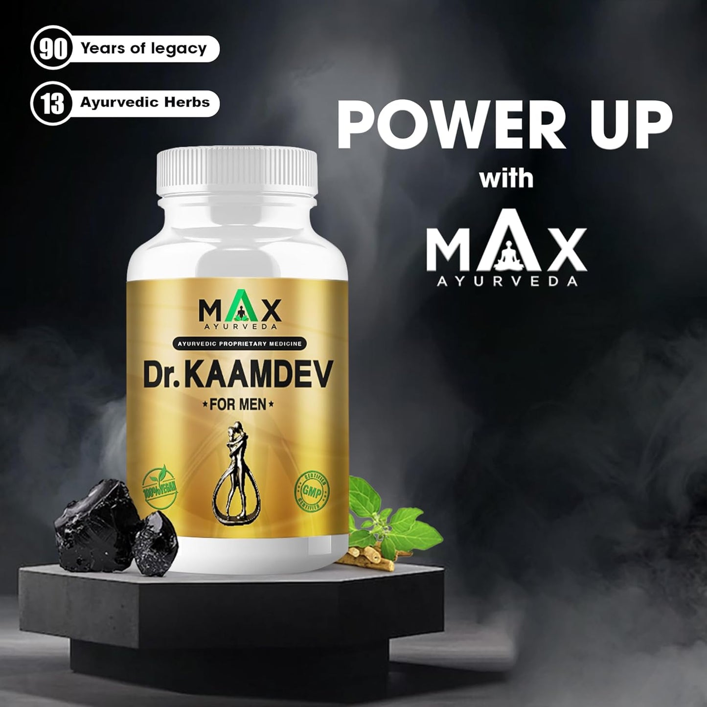 Max Ayurveda Dr. Kaamdev Capsules for Men (30 Capsules) - 100% Vegan and GMP Certified | Stamina, Power and Energy Booster