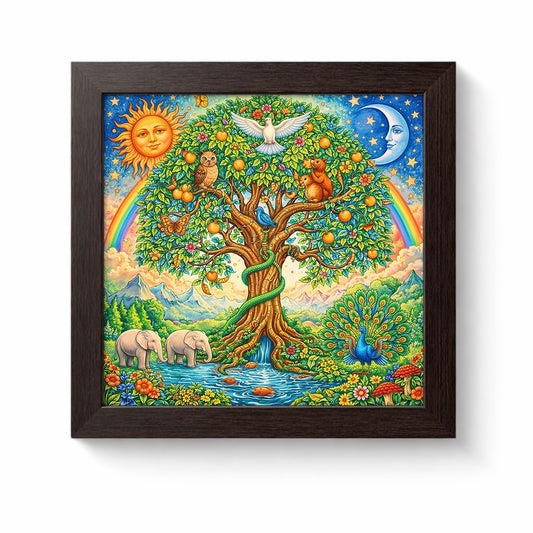Tree of Life Peacock Vastu Elements Sacred Nature Harmony Spiritual Colorful Framed Poster Artwork Decor Painting