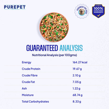 Purepet Fresh Dog Food 300g | Chicken & Vegetables for Adults & Puppies | High Protein, 65% Real Chicken, 35% Fruits & Veggies | No Preservatives | Ready to Serve | All Breeds | Single Meal Pack