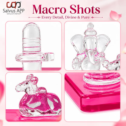 Crystal Glass Shiva Ganesha Nandi Statue | Decorative Religious Showpiece for Home, Temple & Office | Pink, 4 x 2.5 Inch