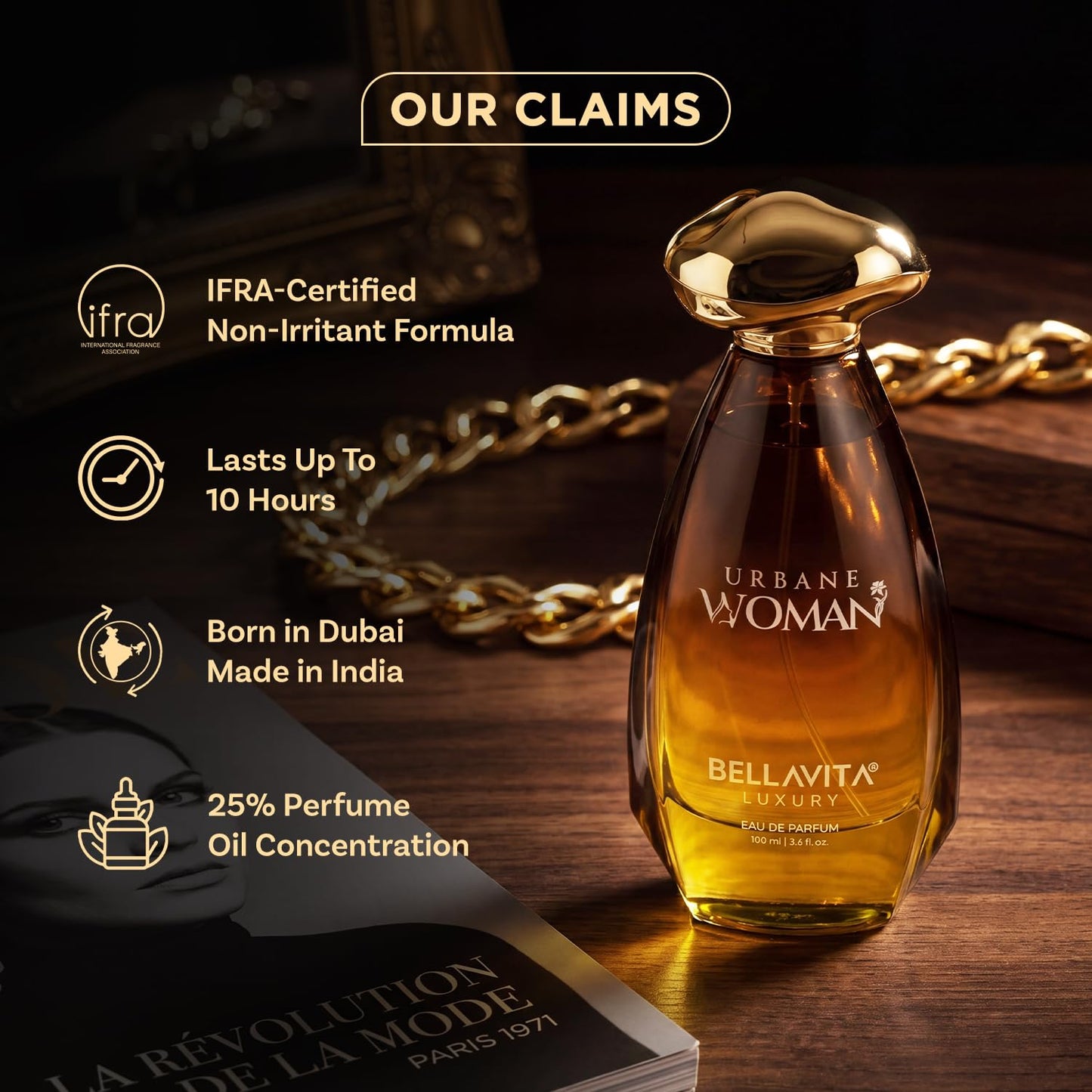 BELLAVITA URBANE WOMAN | Dubai Crafted | Perfume For Woman | 100ml | 25% Oil Concentration | Rose, Jasmine, Vanilla & Musk | Premium Long Lasting Perfume