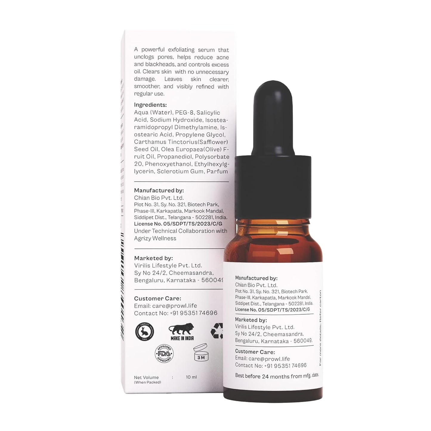 PROWL by Tiger Shroff 2% Salicylic Acid Face Serum for Oily & Acne Prone Skin | Reduces Dark Spots, Pigmentation & Controls Oil for Men | Exfoliating Serum for All Combination Skin | 10ml