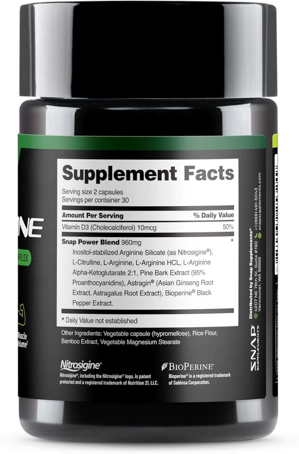 Supplement bottle with 'Supplement Facts' label on a black background