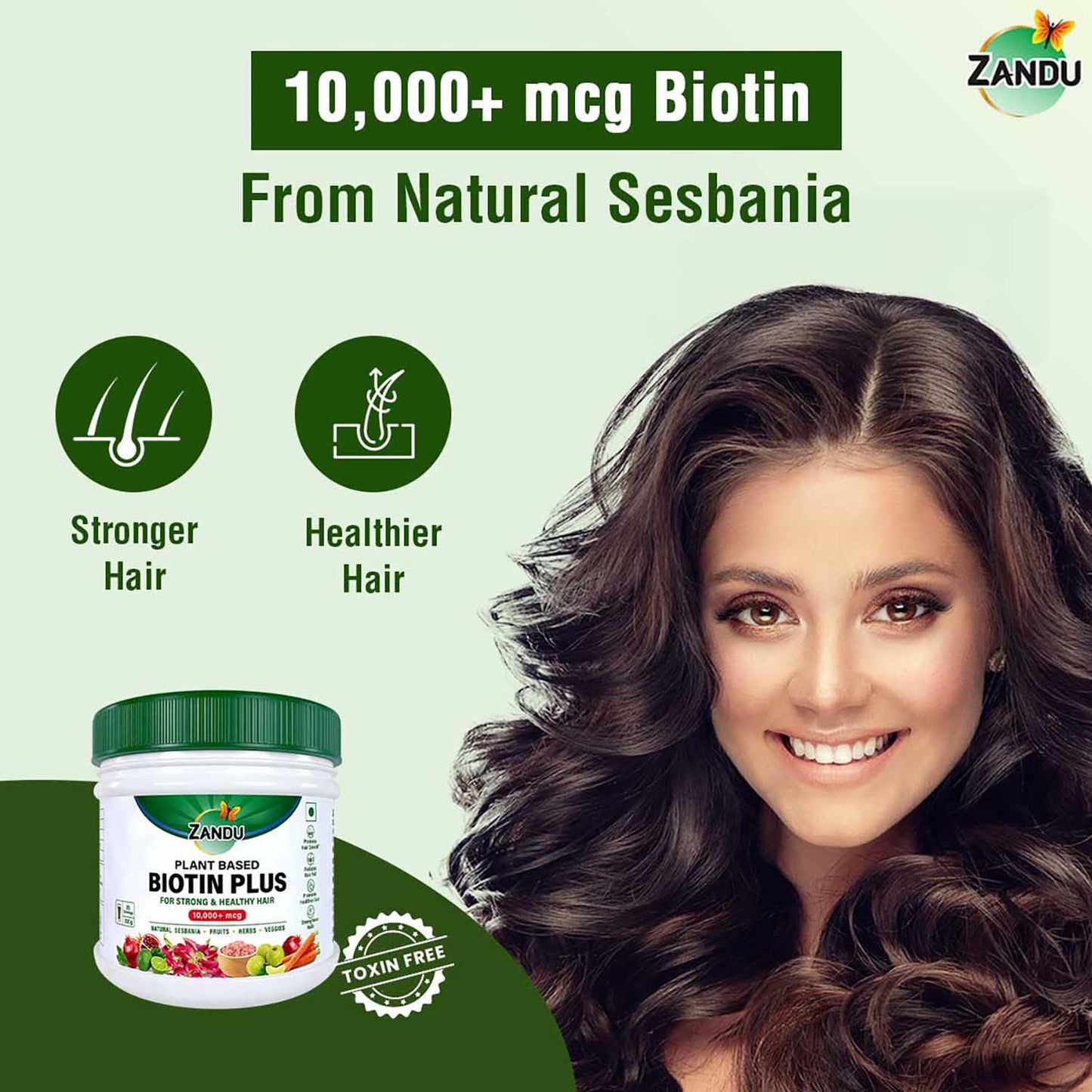 Zandu Plant Based Biotin Plus (200g)|10,000+mcg Biotin|Scientifically tested to Promote hair growth|Reduce Hairfall|100% Natural Sesbania|100% Ayurvedic | Gluten Free | No Harmful Chemicals, Powder