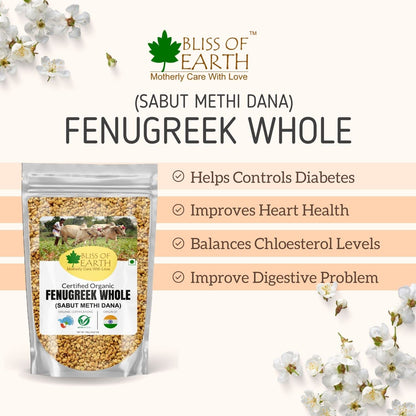 Bliss of Earth 700GM Certified Organic Fenugreek Seed Whole, Sabut Methi Dana