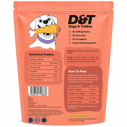 Dogs & Tiddles Soft Chicken Jerky Dog Treats for Puppies & Adult Dogs, 70g | Soft & Chewy High-Protein Dog Snacks | Grain-Free Training Treats & Puppy Rewards| Easily Digestible and Healthy