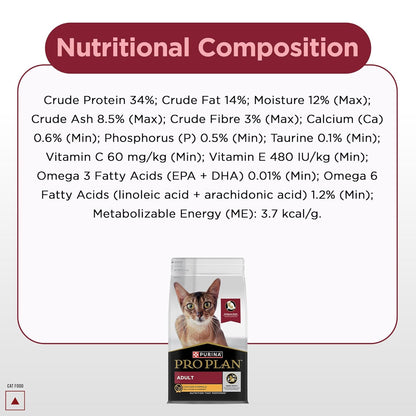 Purina Pro Plan Adult Cat Dry Food with Chicken, 1.2kg Pack | With Chicken, High Quality Nutrition, Complete & Balanced Diet, Essential Vitamins & Minerals
