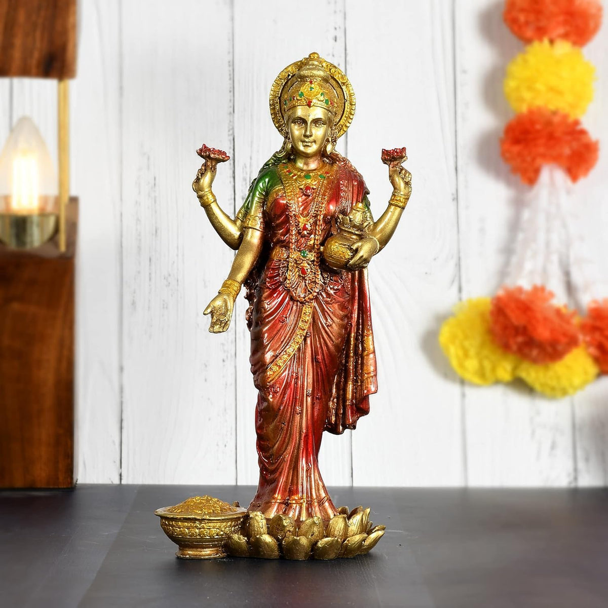 Lakshmi Devi Idol Statue for Home Puja Goddess Laxmi Idols Showpiece for Temple Pooja Room Diwali Decoration Items Gifts for Family Friends Corporate Gifts (Standing Laxmi Idol)