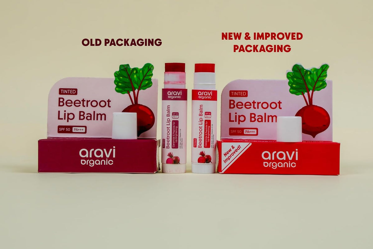 Aravi Organic Beetroot Tinted Lip Balm SPF 50 PA+++ | Brightening Lip Balm for Dark Lips | Hydrates Dry & Chapped Lips | Kojic Acid, Ceramide, Peptide & Vitamin E | Men & Women | 5g