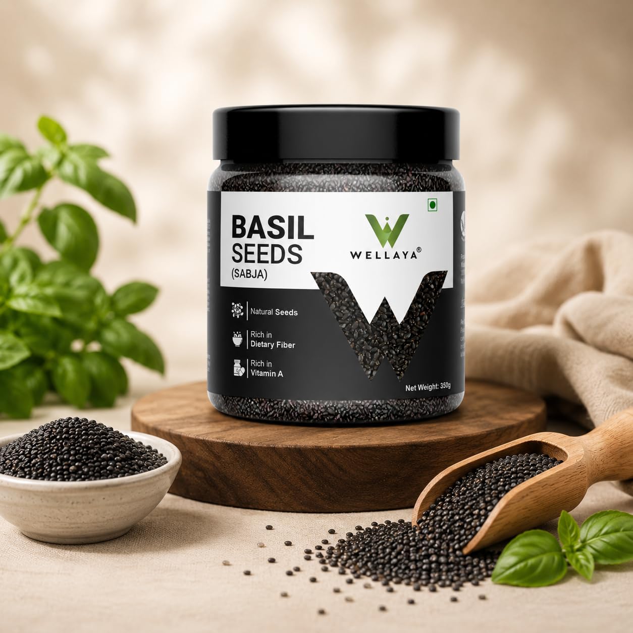 WELLAYA Basil Seeds - 350gm | High Fibre Tukmaria Seeds for Eating | Sabja Seed | Weight Management