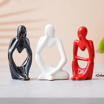 eCraftIndia Resin Decorative Thinking Human Figurines Statues Showpieces (Set of 3, Black White Red)| Home Decor Items for Living Room Bedroom Hall Office Desk Bookshelf Table| Gifts for Birthday